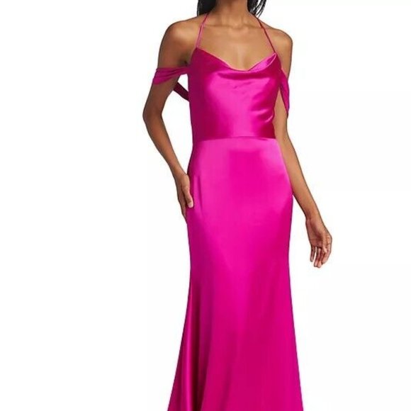 Vera Wang Bride Muriel Satin Open-Back Gown Dress Pink/ Fuchsia Size 4 - Picture 1 of 16